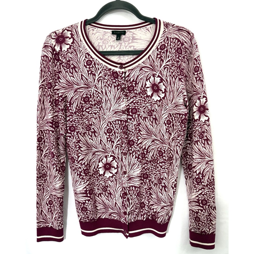 Talbots Magenta Floral Lightweight Cardigan Sweater Womens Size S